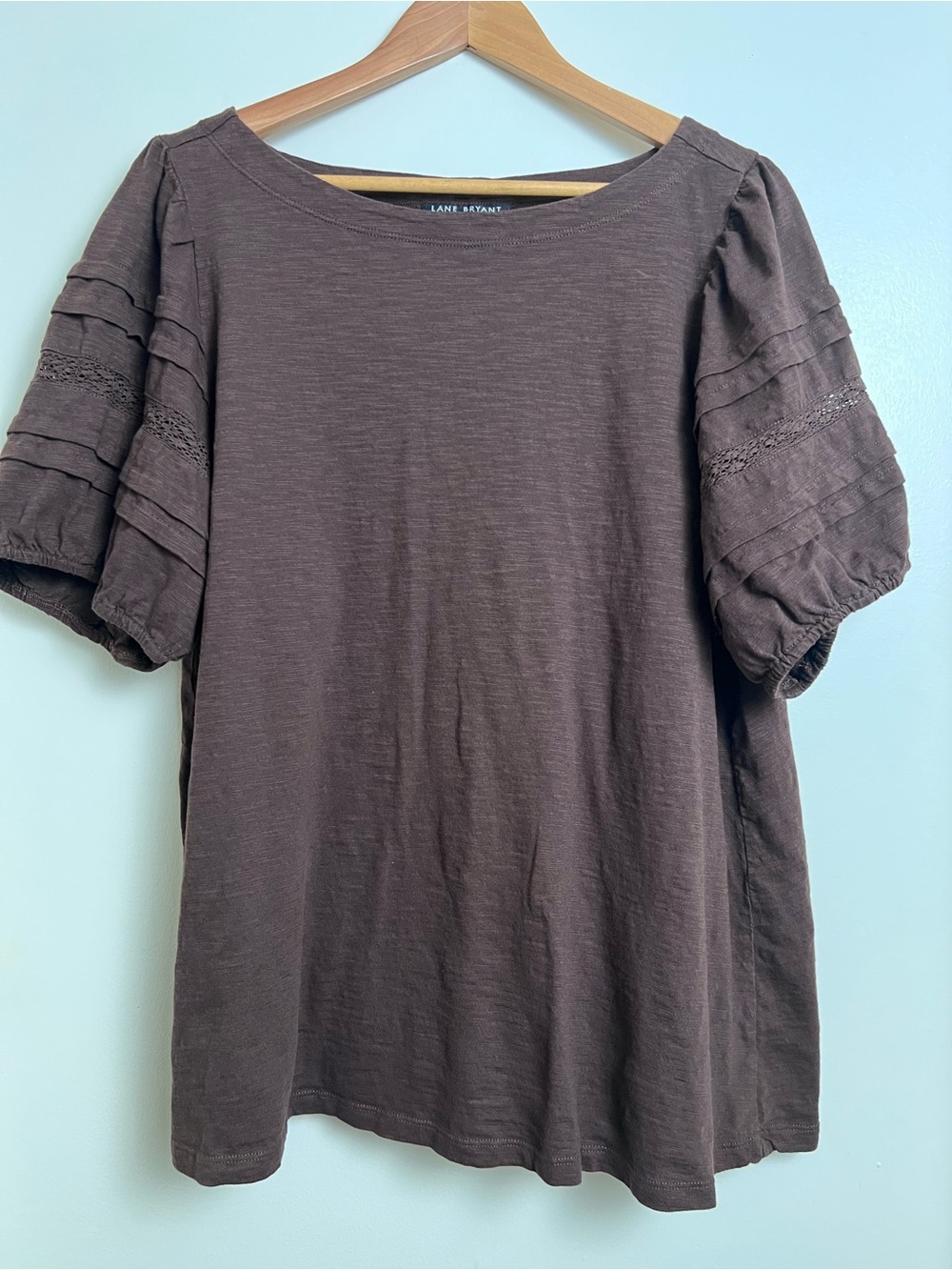Lane Bryant 100% Cotton Chocolate Brown Puff Sleeve Boho Top 18/20